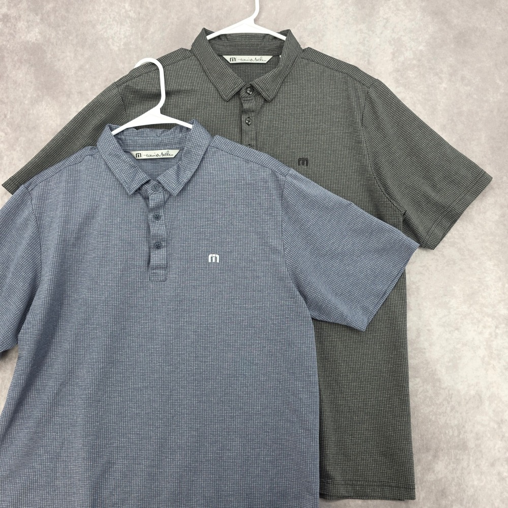 TravisMathew Polo Shirts Mens Large Blue Grey Micro Check Golf Top Lot of 2